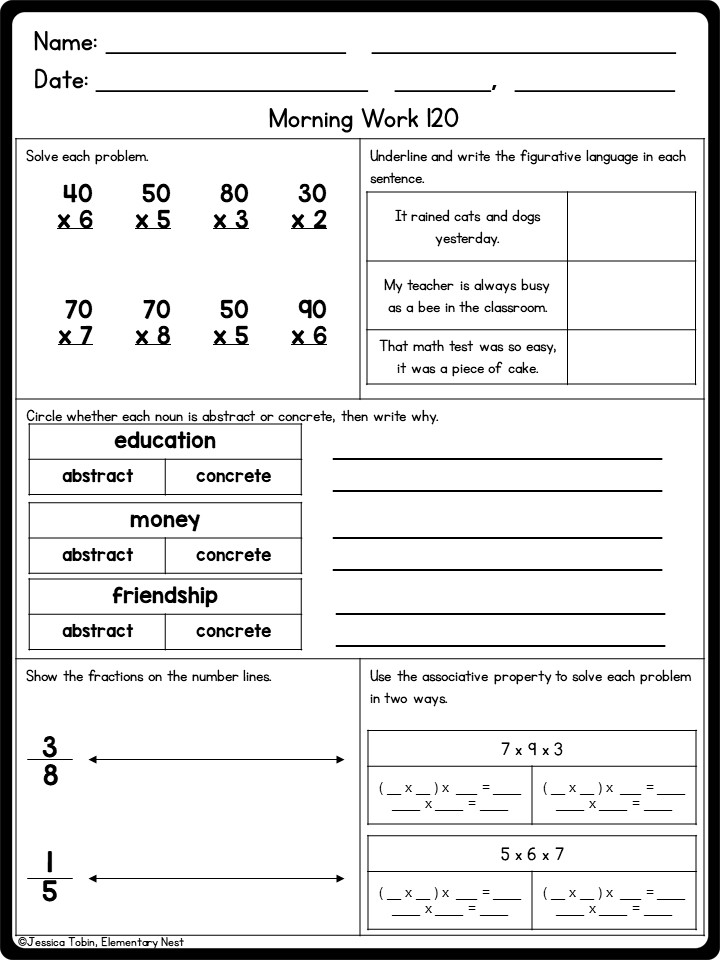 3rd Grade Daily Math Spiral Review Morning Work Editable F62